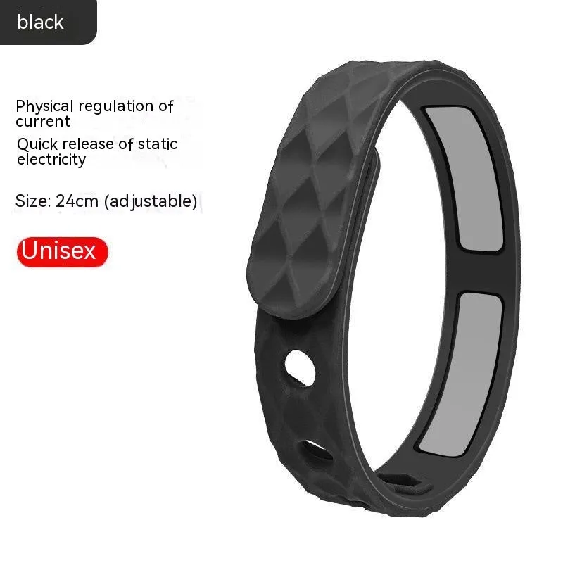 Silicone Balance Energy Waterproof Anti-static Bracelet in diamond shape, unisex sports wristband, monochrome black option
