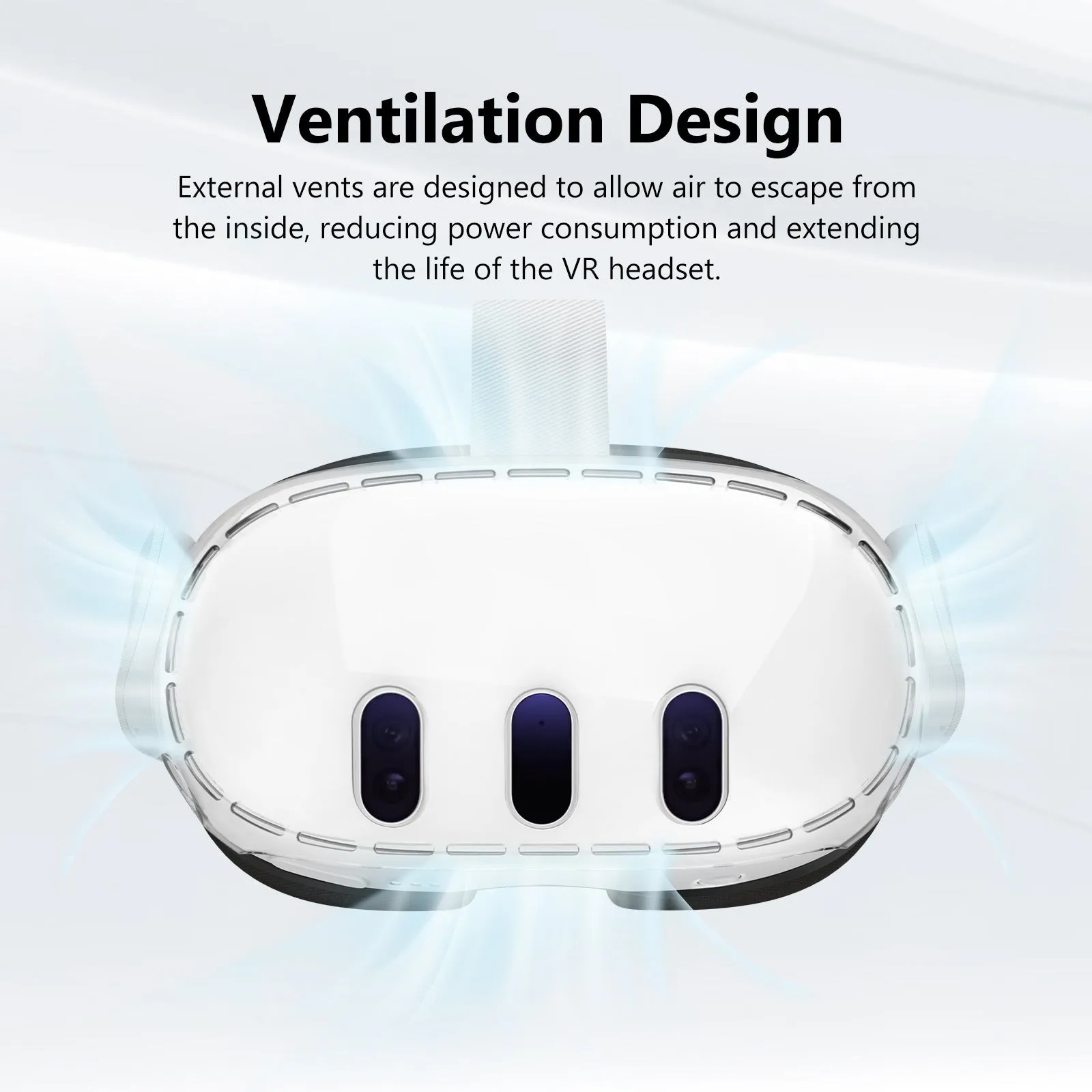 Transparent PC protective case for VR glasses with silicone edges on a white background