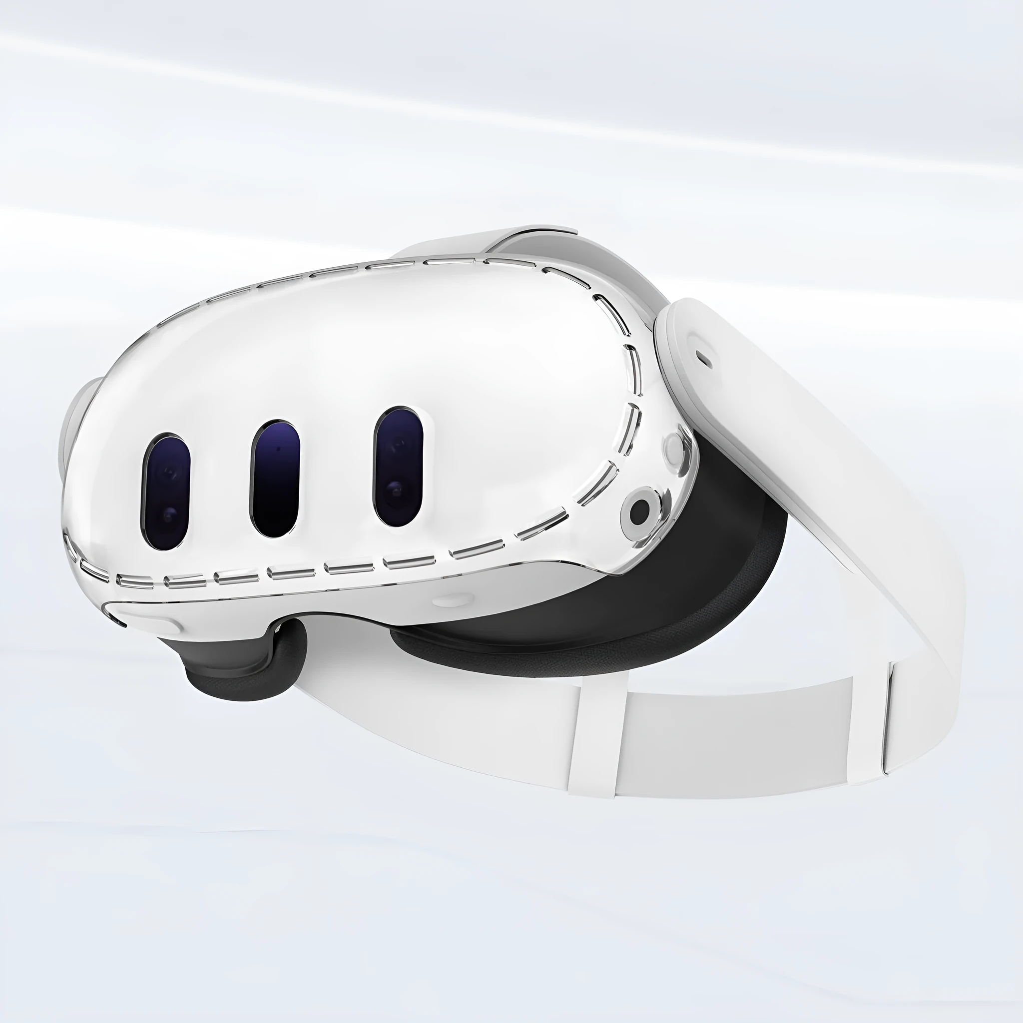 Transparent PC protective case for VR glasses with silicone edges on a white background