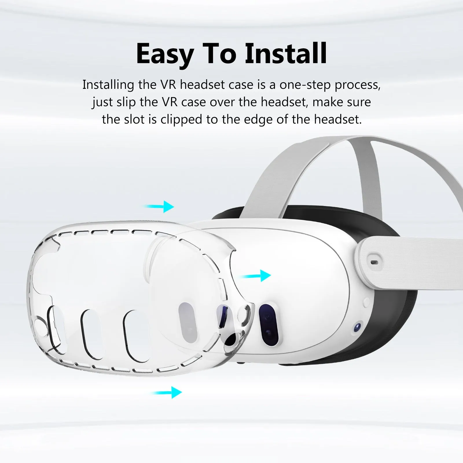 Transparent PC protective case for VR glasses with silicone edges on a white background