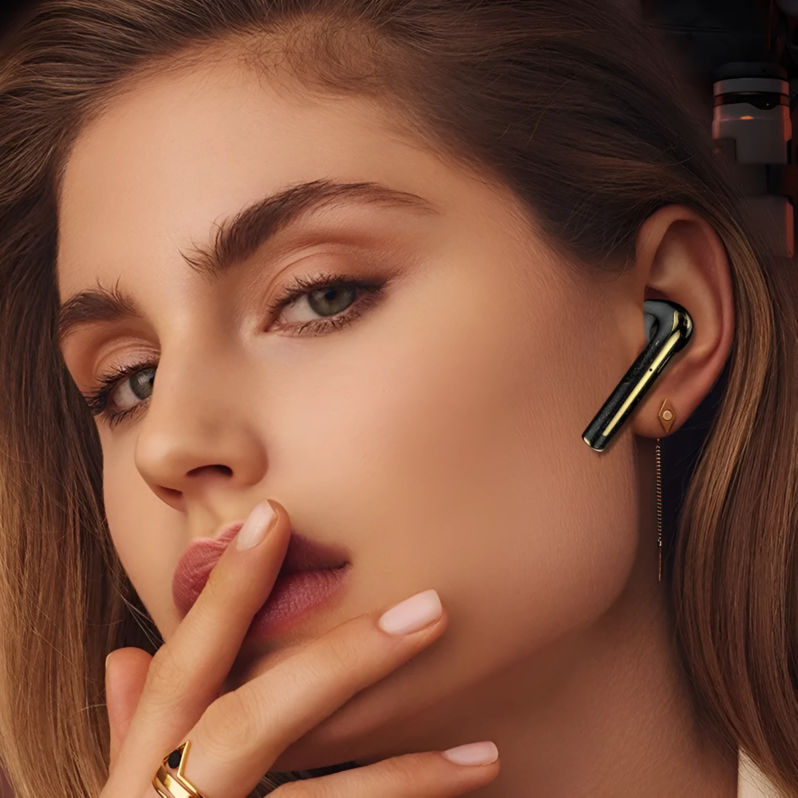 Wireless binaural motion earplug with touch control and digital display in black