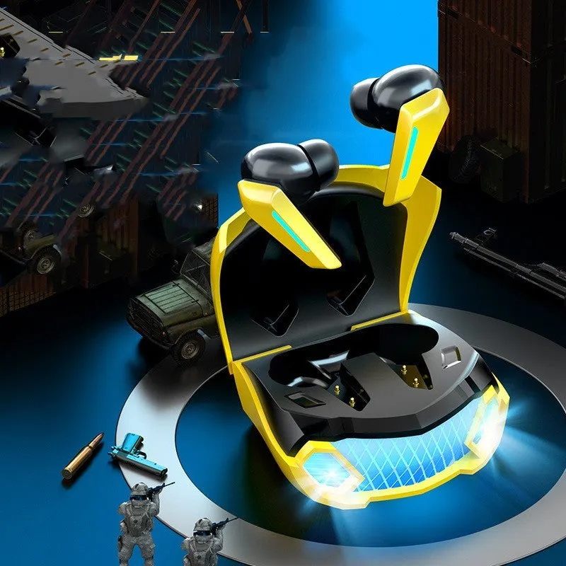 Wireless binaural TWS gaming earbuds with digital display in black, white, and yellow