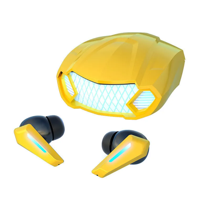 Wireless binaural TWS gaming earbuds with digital display in black, white, and yellow