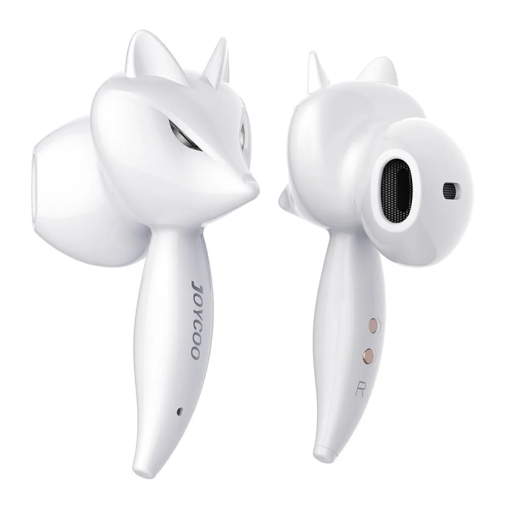Cartoon fox Bluetooth wireless headset in red with dual earplug design and battery display