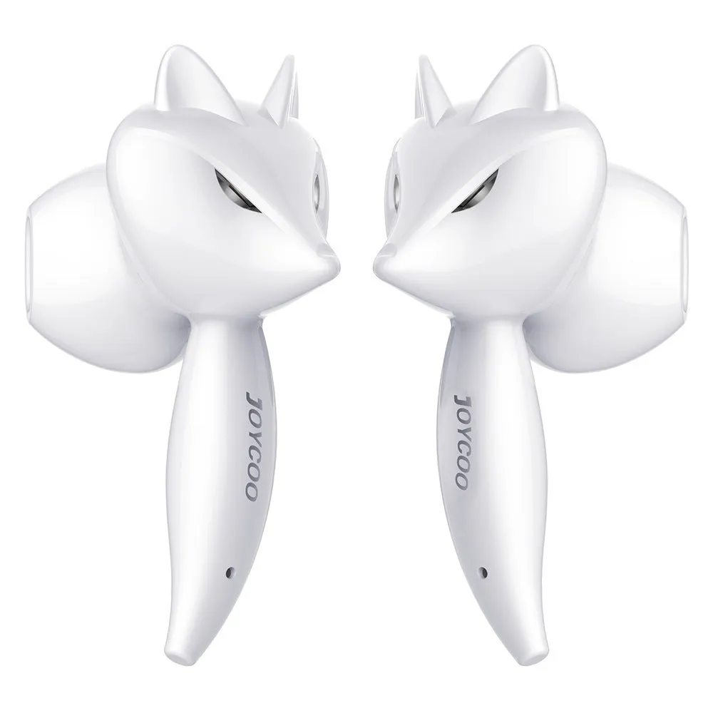 Cartoon fox Bluetooth wireless headset in red with dual earplug design and battery display