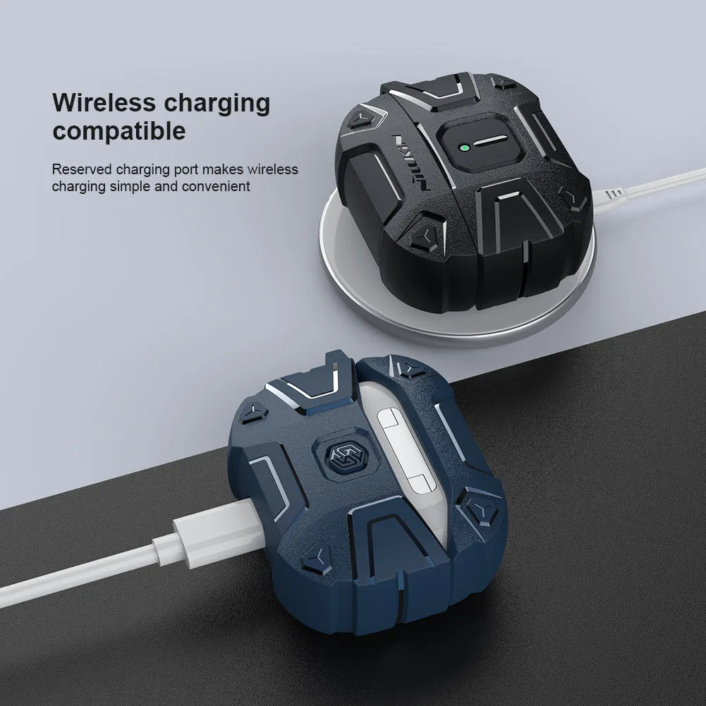 Black TPU silicone drop-resistant battle shield protective case for AirPods 3, soft shell jacket style