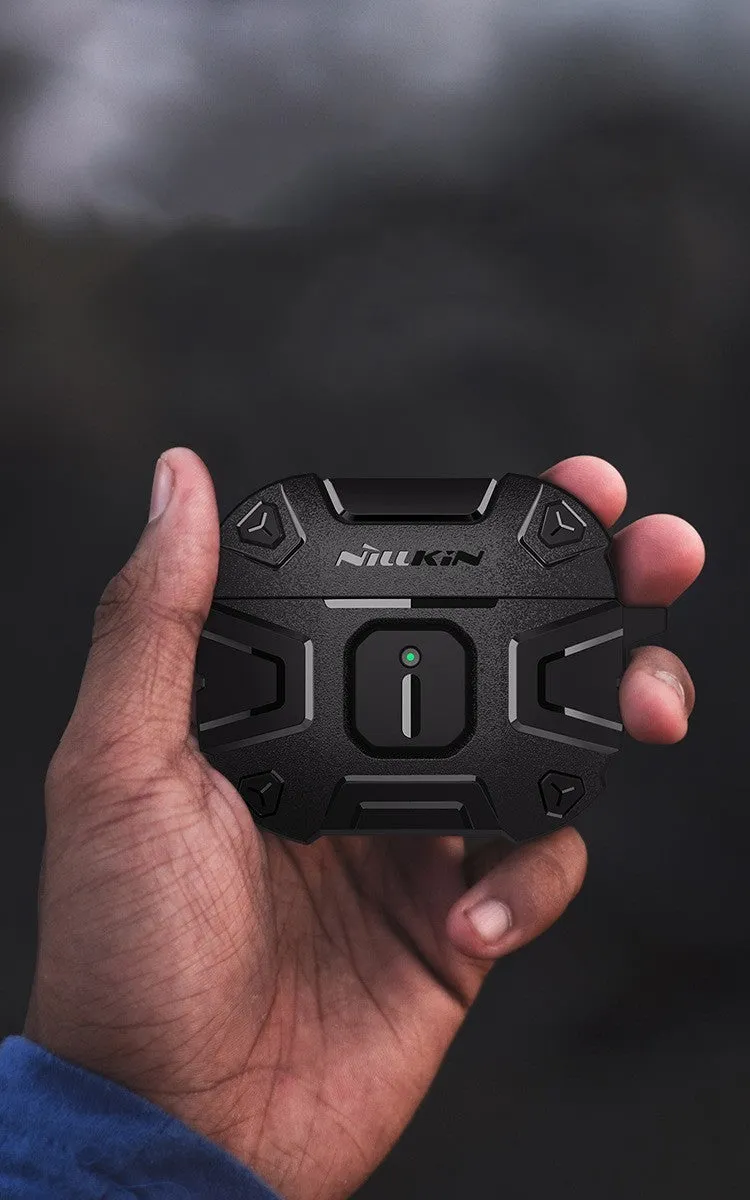 Black TPU silicone drop-resistant battle shield protective case for AirPods 3, soft shell jacket style
