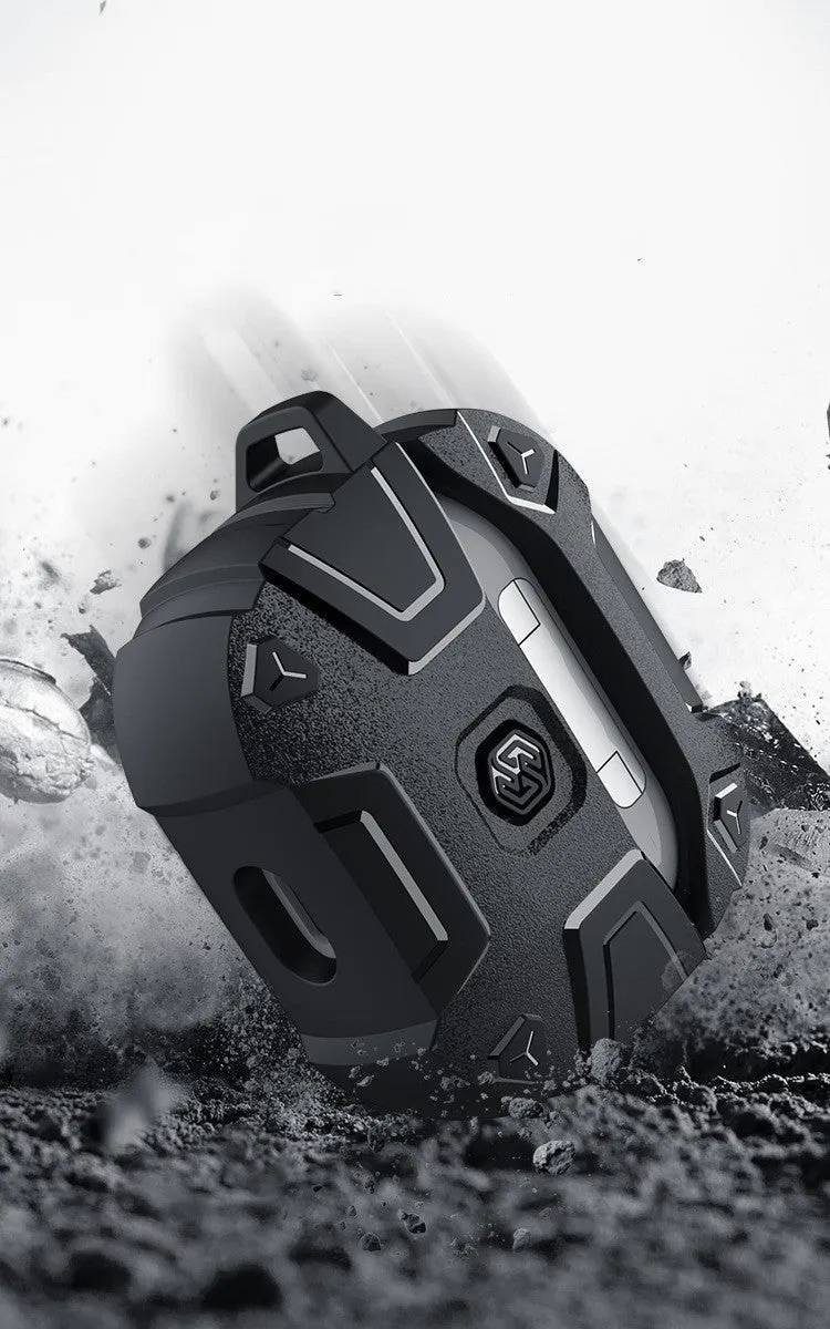 Black TPU silicone drop-resistant battle shield protective case for AirPods 3, soft shell jacket style