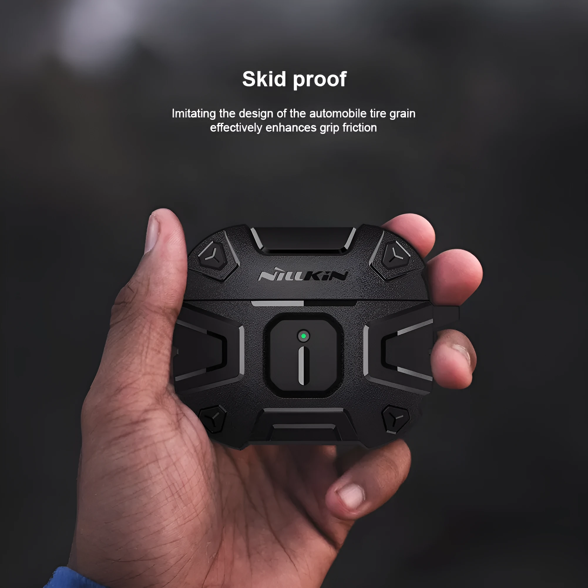Black TPU silicone drop-resistant battle shield protective case for AirPods 3, soft shell jacket style