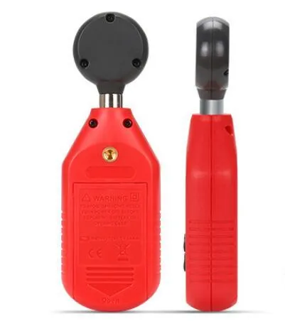 Mini lux meter UT383 with backlit display showing light reading in handheld use