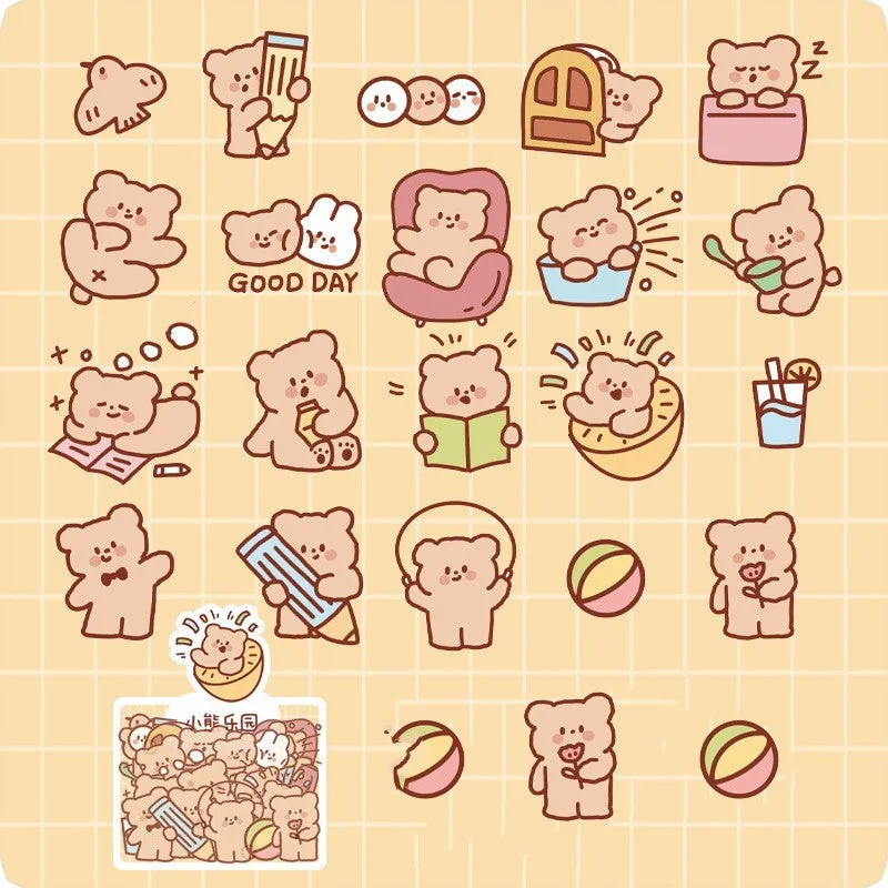 Morning Foam PET sticker pack with 40 pieces featuring bear and rabbit designs on white backing sheet