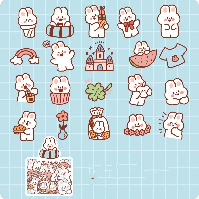 Morning Foam PET sticker pack with 40 pieces featuring bear and rabbit designs on white backing sheet