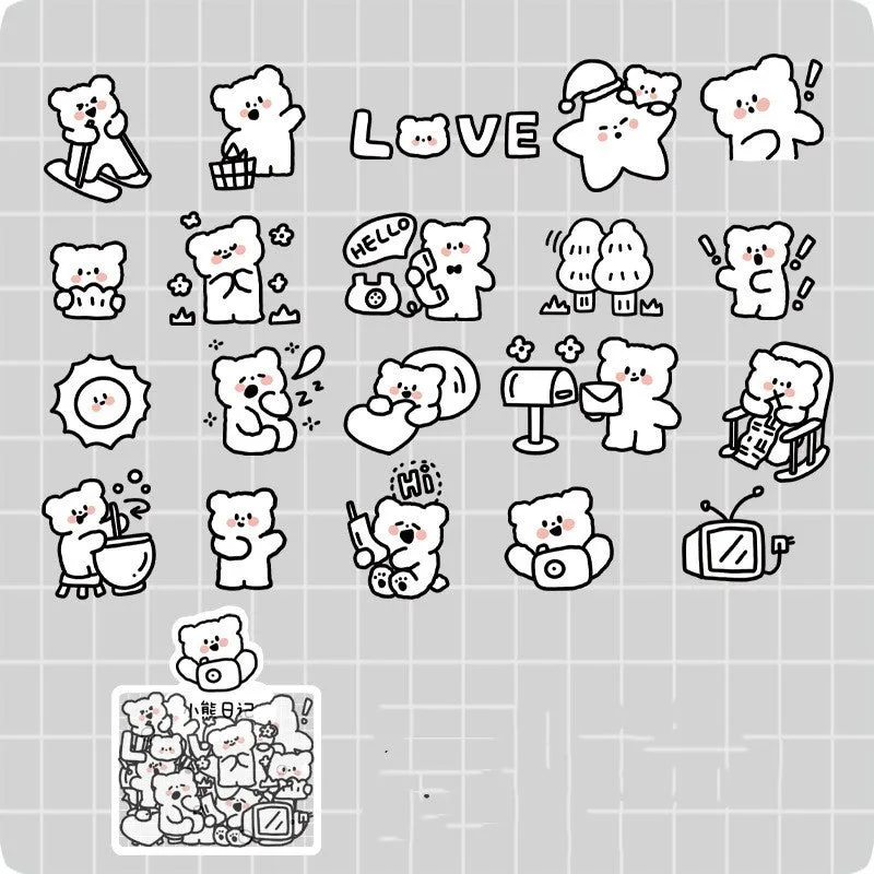 Morning Foam PET sticker pack with 40 pieces featuring bear and rabbit designs on white backing sheet