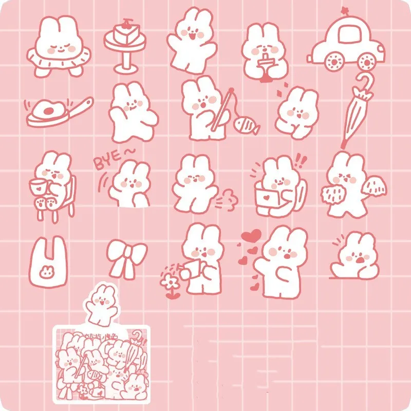 Morning Foam PET sticker pack with 40 pieces featuring bear and rabbit designs on white backing sheet