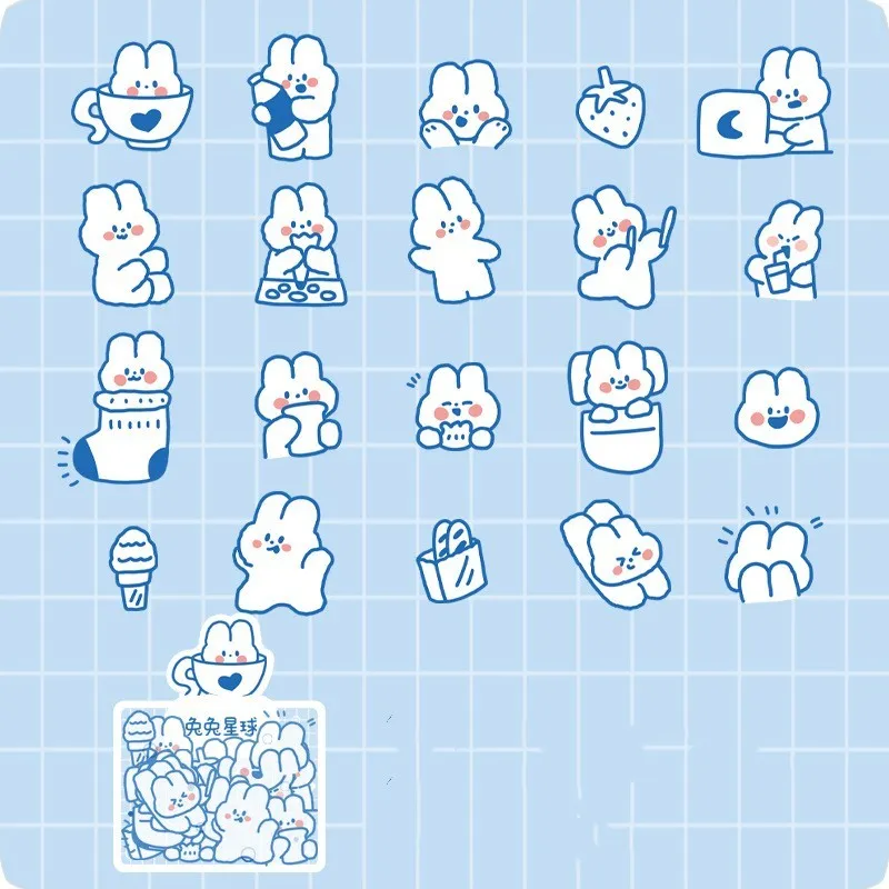 Morning Foam PET sticker pack with 40 pieces featuring bear and rabbit designs on white backing sheet