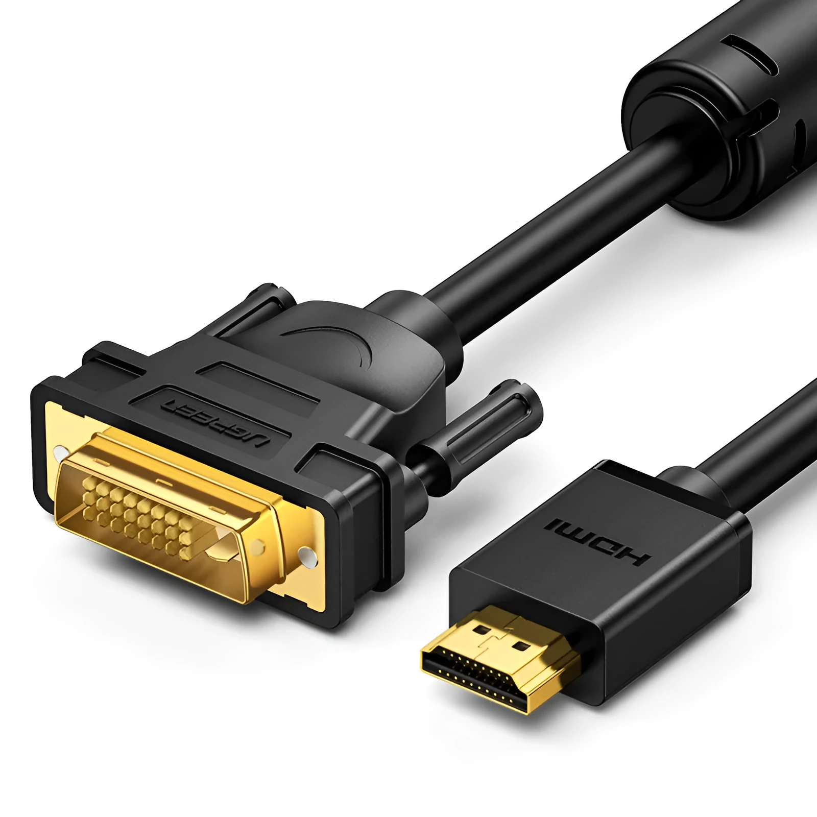 HDMI to VGA adapter cable with gold connectors, shown in multiple lengths for laptop to monitor connection