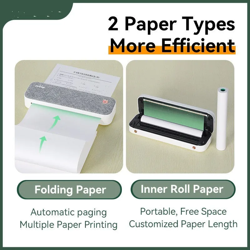 Mini A4 ink-free thermal printer with USB port and lithium battery for text printing on A4 paper