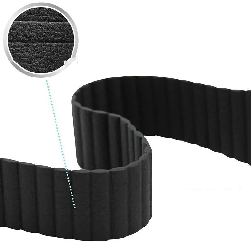 Genuine leather magnetic absorption strap for Apple Watch fitted on wrist, saddle brown colour