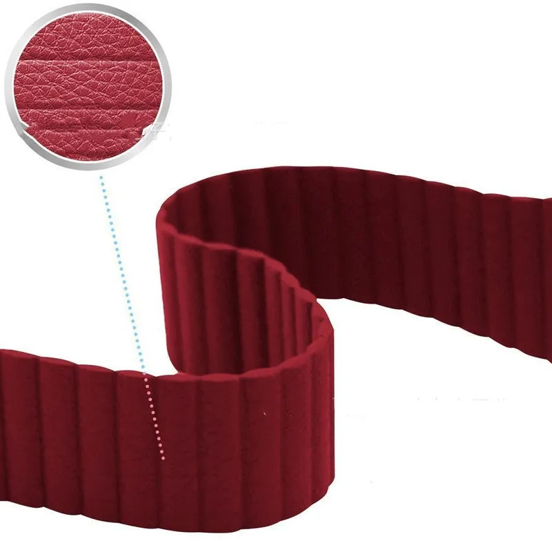 Genuine leather magnetic absorption strap for Apple Watch fitted on wrist, saddle brown colour