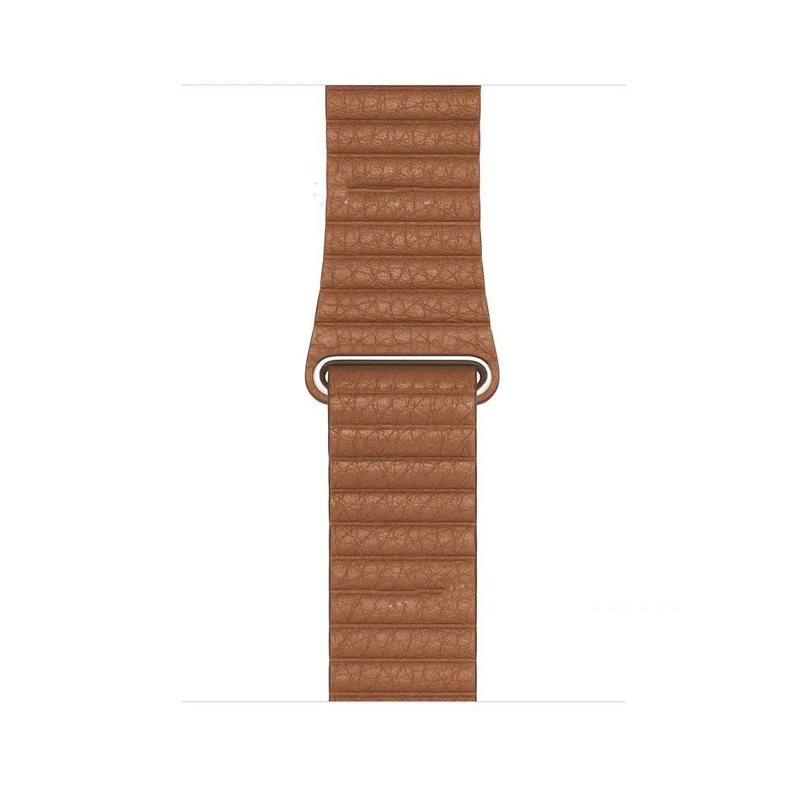 Genuine leather magnetic absorption strap for Apple Watch fitted on wrist, saddle brown colour