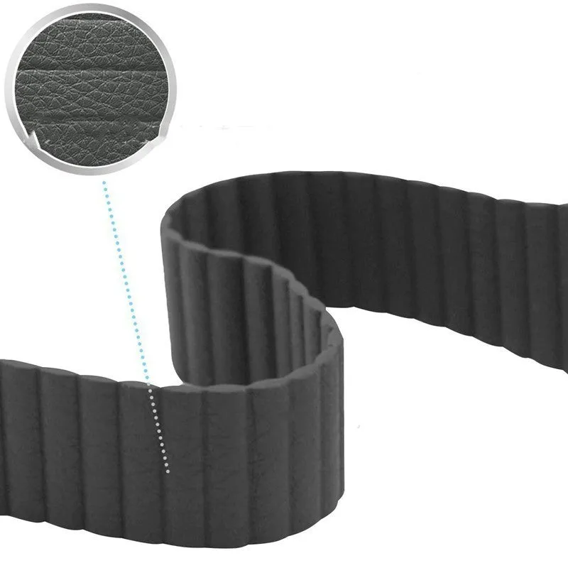 Genuine leather magnetic absorption strap for Apple Watch fitted on wrist, saddle brown colour