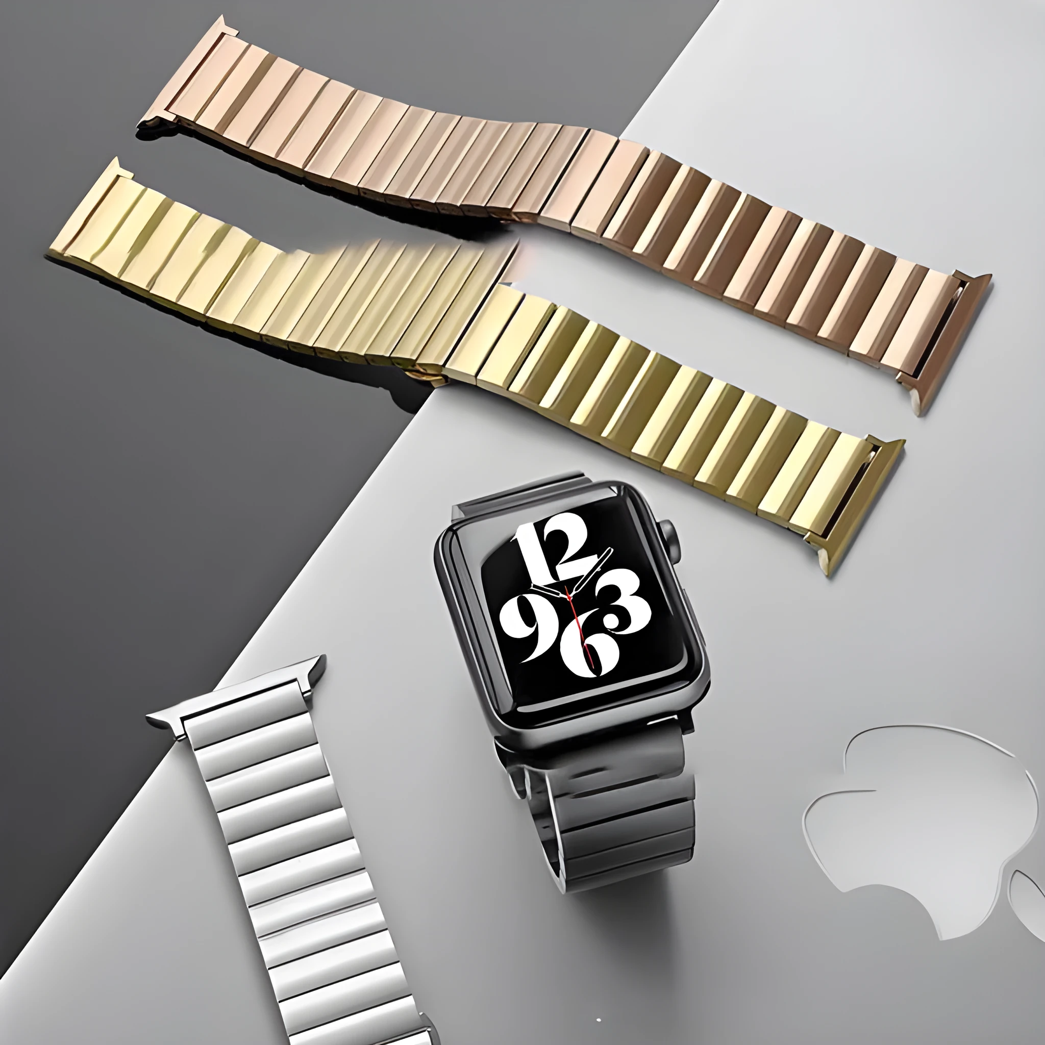 Stainless steel watch band with bamboo bow buckle and butterfly button for iwatch, silver finish