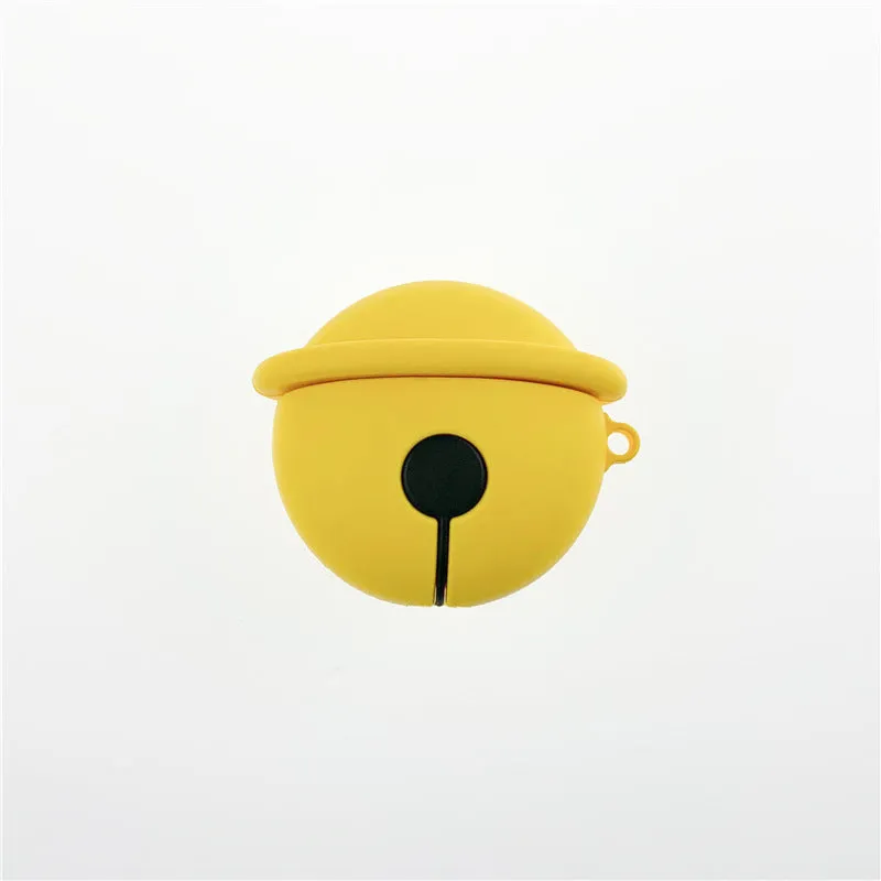 Yellow bell-shaped silicone protective case for AirPods 1st and 2nd generation with a keyring hole.
