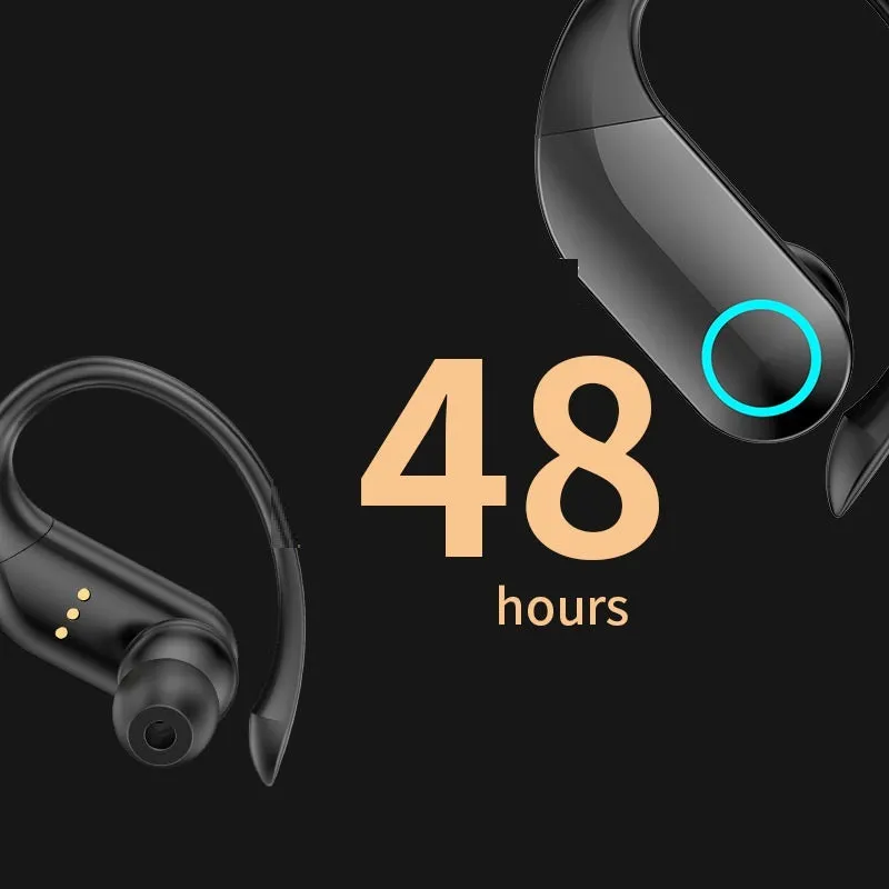 Black sports Bluetooth headset with digital display charging case and earbuds