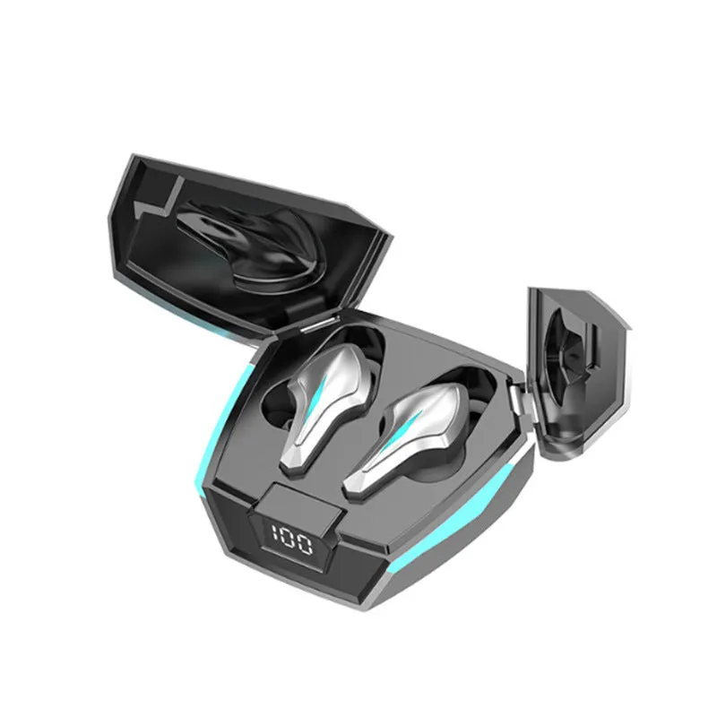 Bluetooth headset in earplug style with scissors door design for gaming