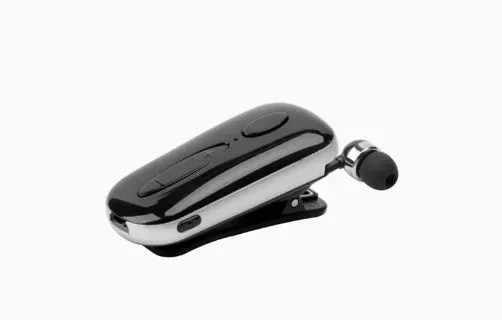 K55 Bluetooth headset wireless collar clip in black with single in-ear earpiece and clip