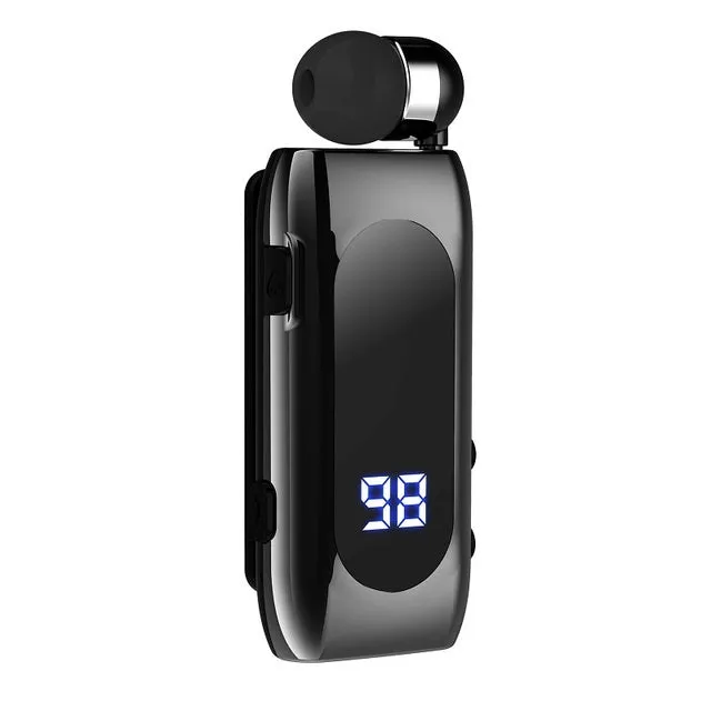 K55 Bluetooth headset wireless collar clip in black with single in-ear earpiece and clip