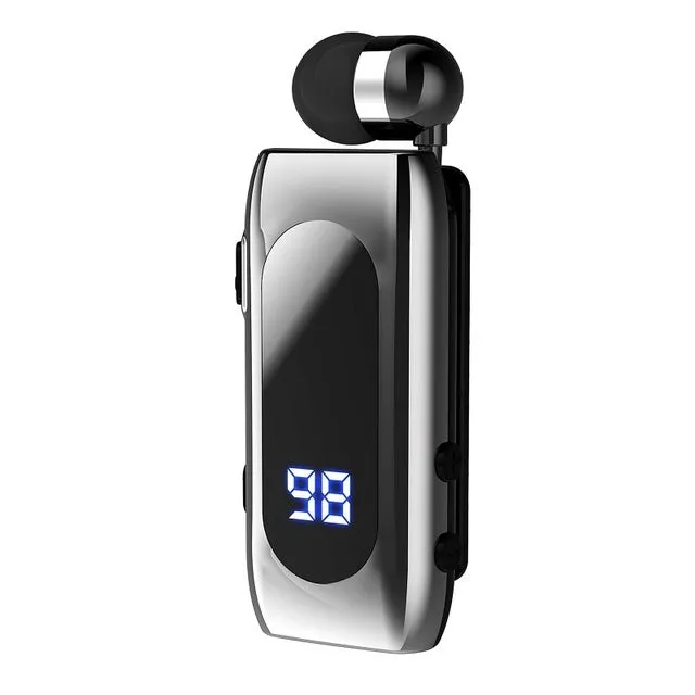 K55 Bluetooth headset wireless collar clip in black with single in-ear earpiece and clip