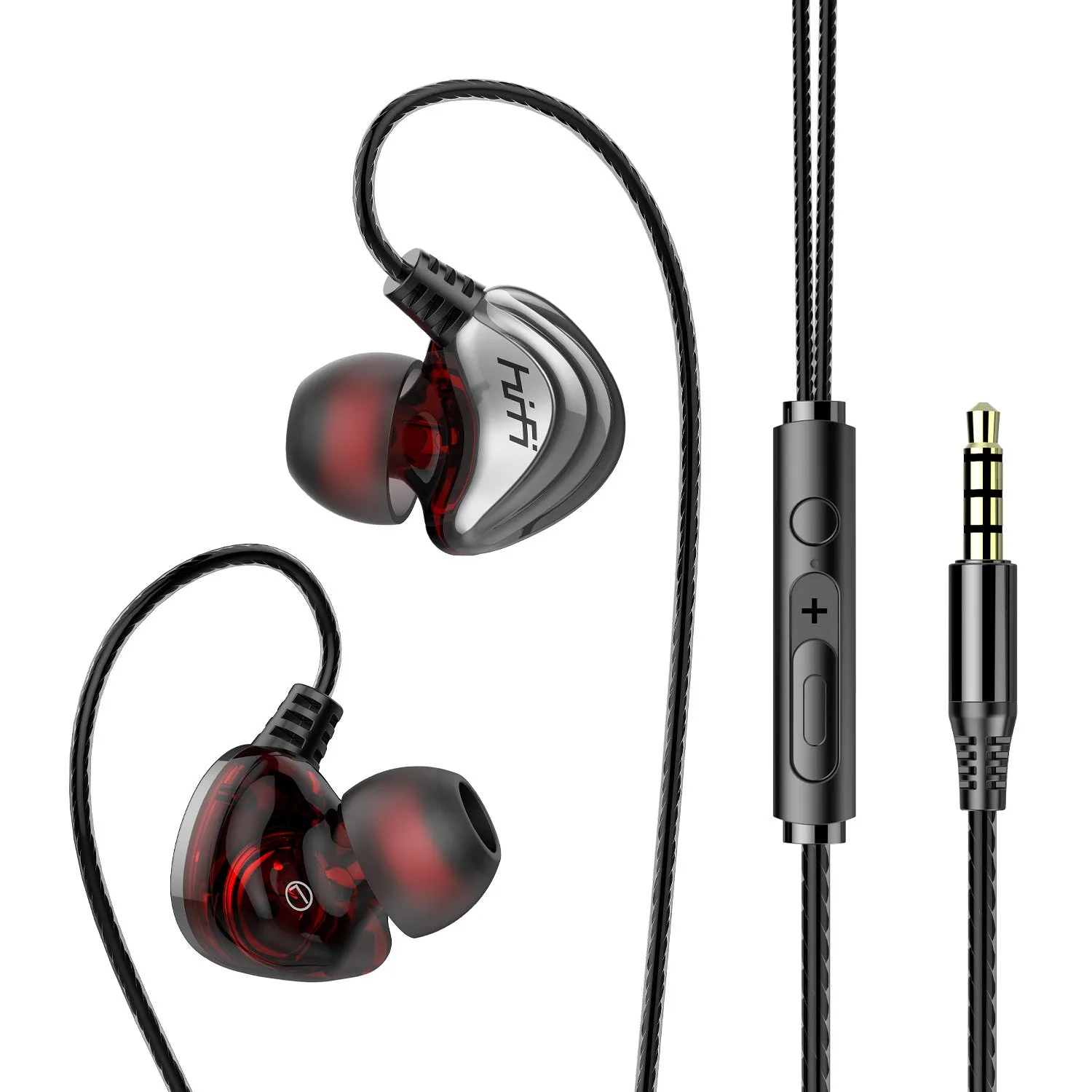 S2000 gunmetal in-ear wired headphones with 3.5mm plug on white background
