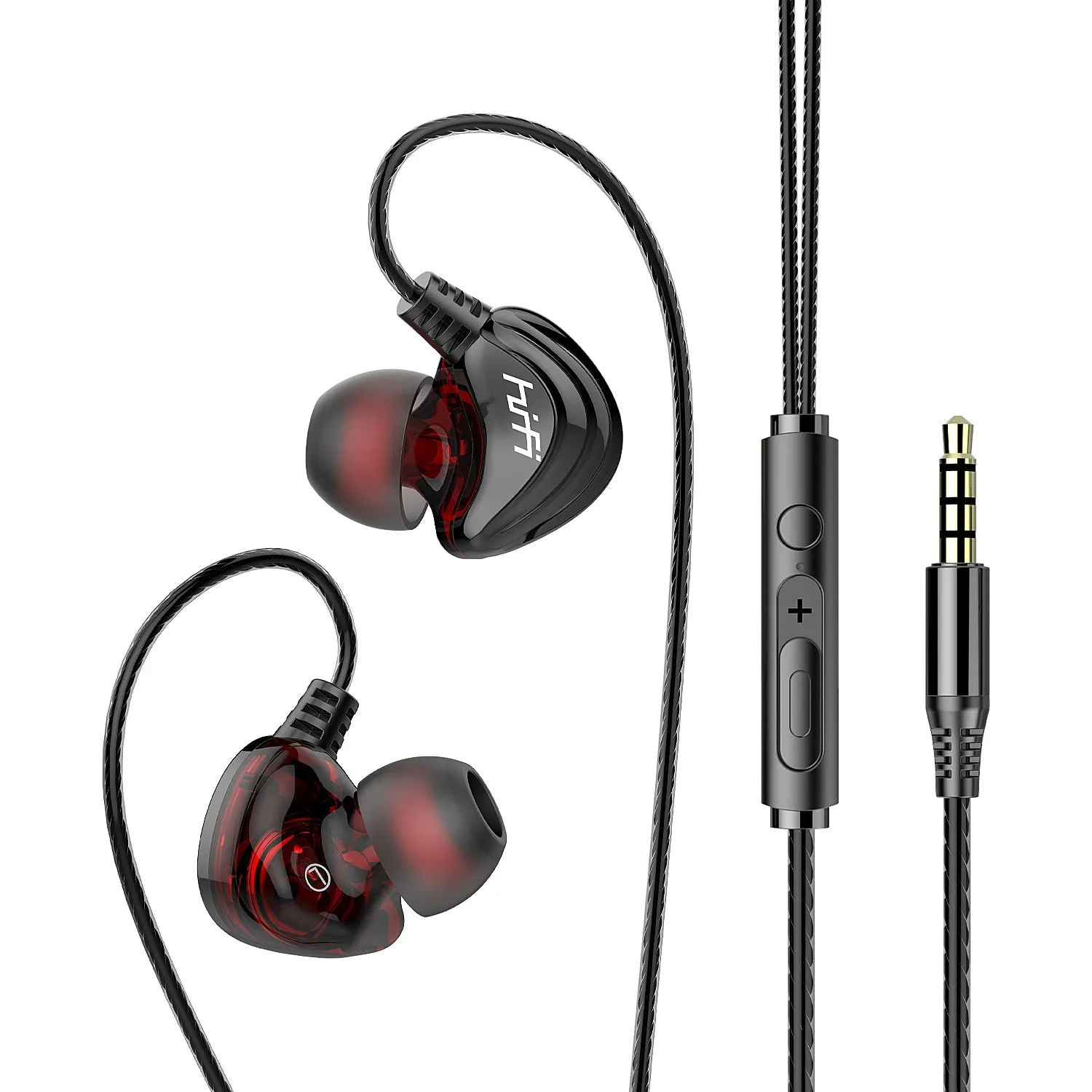 S2000 gunmetal in-ear wired headphones with 3.5mm plug on white background