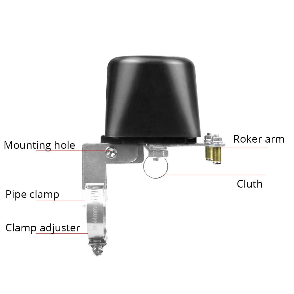 Smart wireless water shut-off valve with Zigbee, ABS fire-retardant housing, for leak detection and remote control