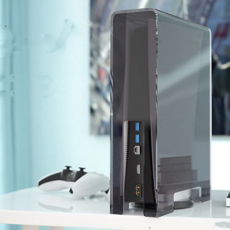 Acrylic transparent dust cover for PS4 Slim with handle storage box, clear finish, vertical and horizontal styles