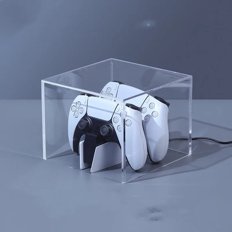 Acrylic transparent dust cover for PS4 Slim with handle storage box, clear finish, vertical and horizontal styles