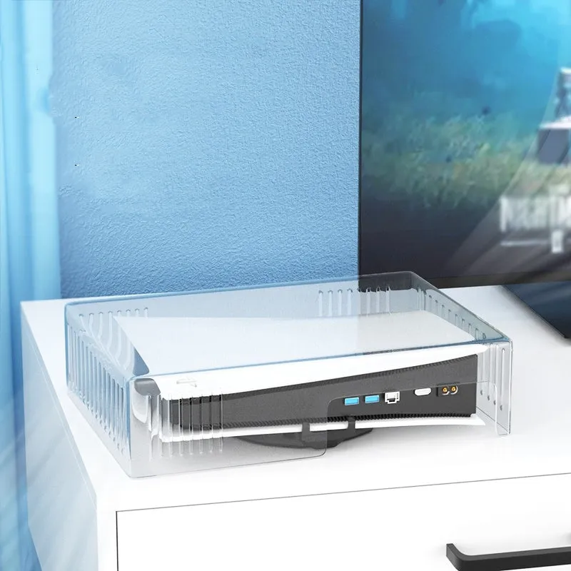 Acrylic transparent dust cover for PS4 Slim with handle storage box, clear finish, vertical and horizontal styles