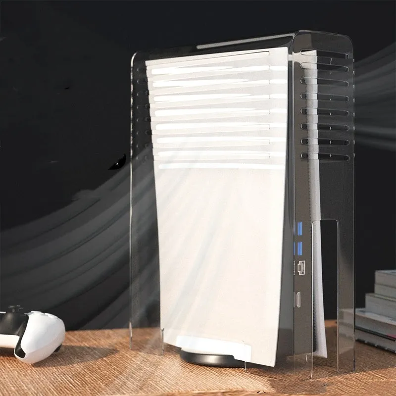 Acrylic transparent dust cover for PS4 Slim with handle storage box, clear finish, vertical and horizontal styles
