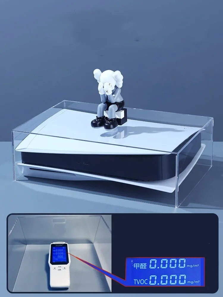 Acrylic transparent dust cover for PS4 Slim with handle storage box, clear finish, vertical and horizontal styles