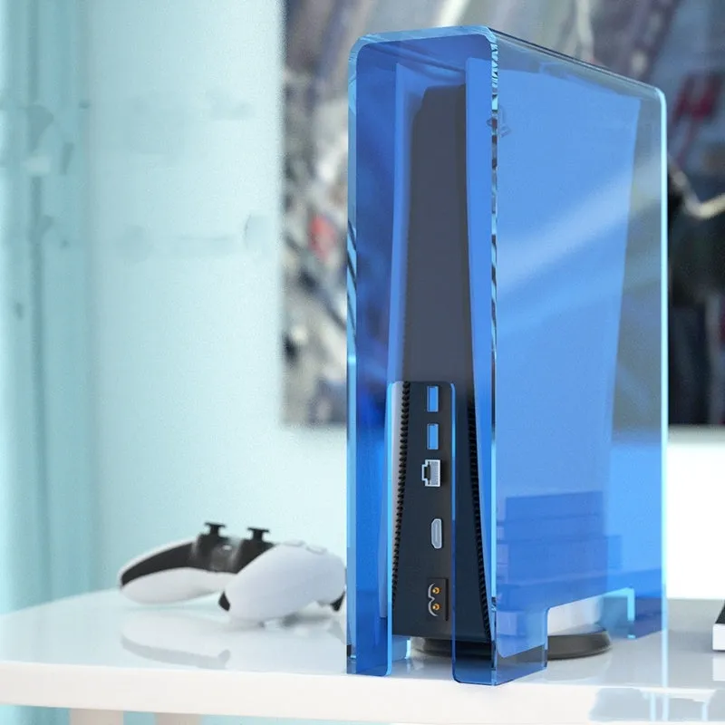Acrylic transparent dust cover for PS4 Slim with handle storage box, clear finish, vertical and horizontal styles