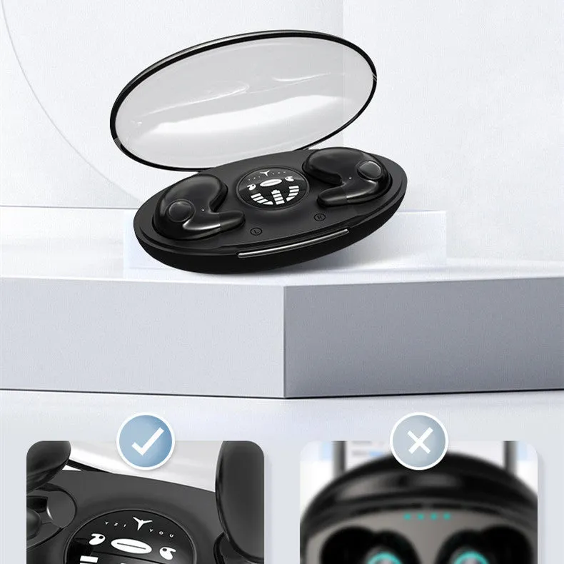 Ultra-thin true wireless Bluetooth earbuds in black with power display, 15-metre range, stereo sound