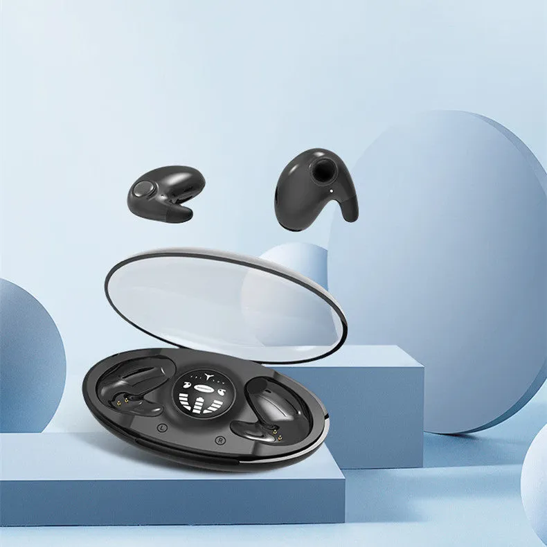 Ultra-thin true wireless Bluetooth earbuds in black with power display, 15-metre range, stereo sound