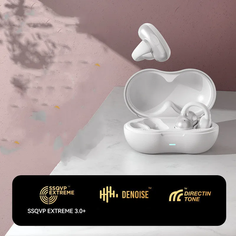 Wireless Bluetooth sports headset grey white ear clip design with compact charging cable