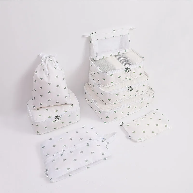 Eight-piece cube polyester storage bag set for travel with seal closure, available in multiple colours