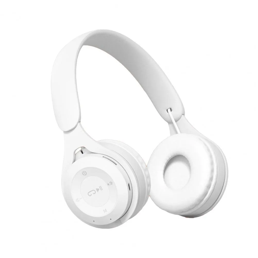 Folding Bluetooth headphone in black with adjustable headband and wire design showing compact folded size