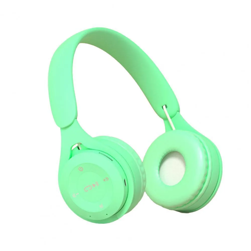 Folding Bluetooth headphone in black with adjustable headband and wire design showing compact folded size