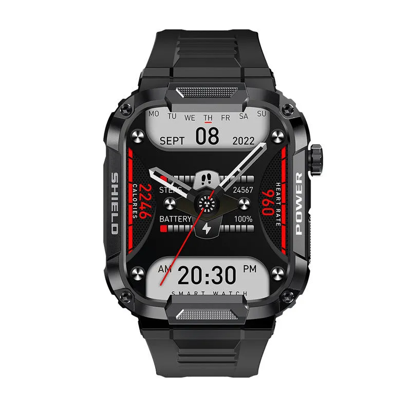 Intelligent three-prevention watch with Bluetooth call, heart rate monitor, 1.85 inch touch screen, silicone strap, black colour