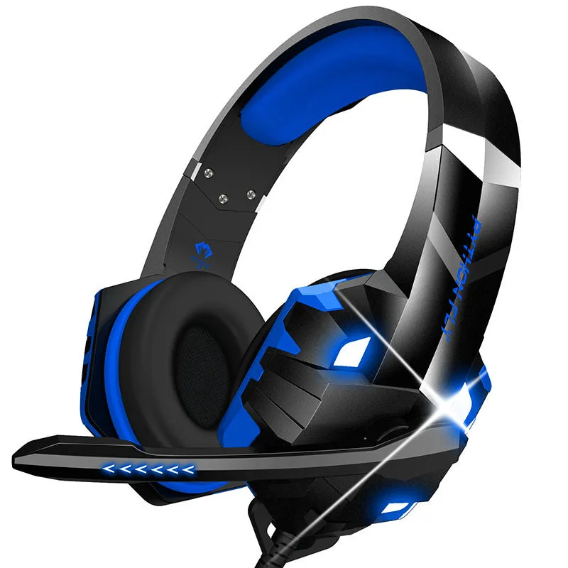 Wired gaming headset with microphone and breathing light in blue colour with 3.5mm plug