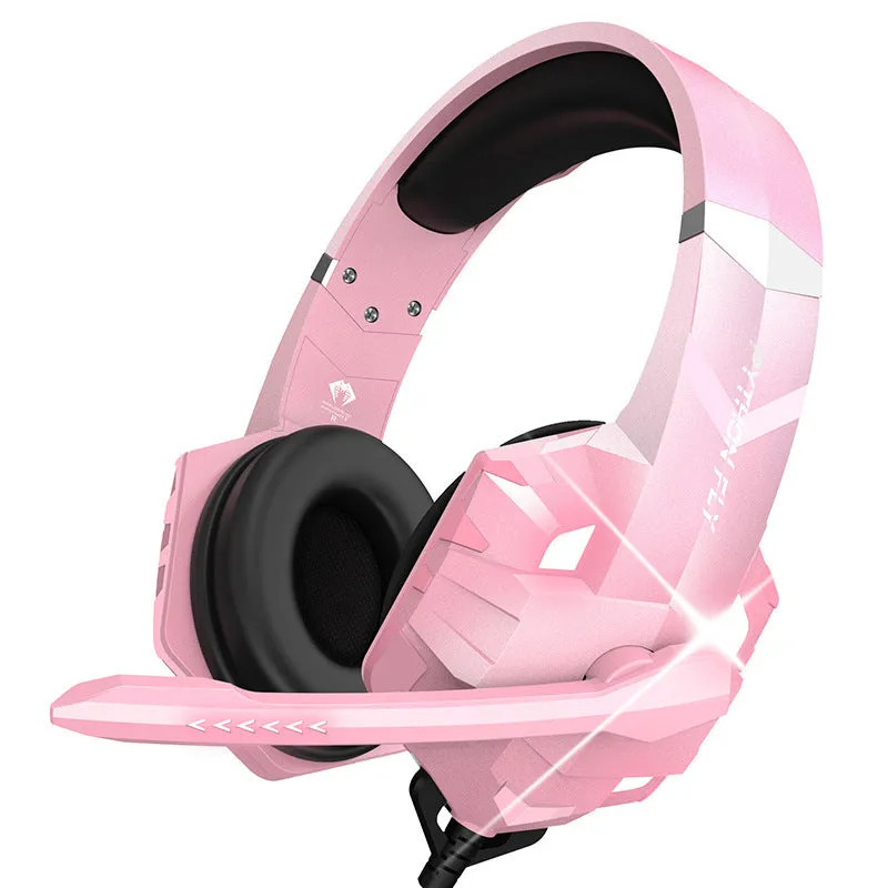Wired gaming headset with microphone and breathing light in blue colour with 3.5mm plug